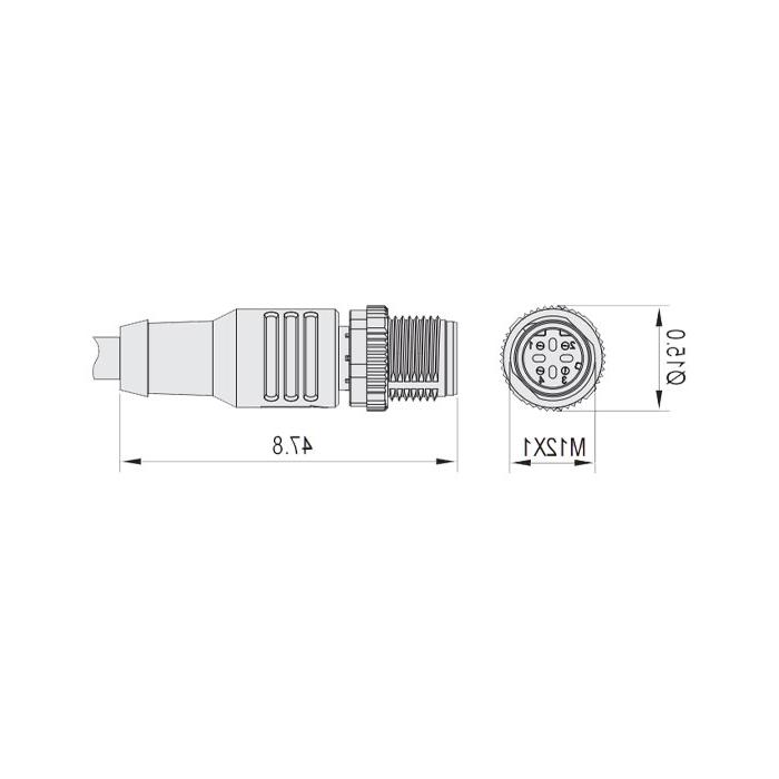 M12 4Pin D-coded、公头直型、单端预铸PVC非柔性电缆、黑色护套、64SD37-XXX